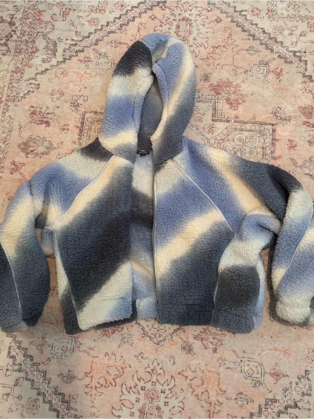 wild fable Plush Hooded Puffer Jacket in Blue, Cream & Gray